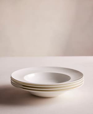 House Rimmed Bowl - Bone China - White - Set of Four - Hover Image