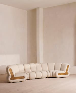 Noelle Sectional Curved Sofa - Six Seater - Boucle - Natural - US - Hover Image