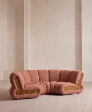 Noelle Sectional Curved Sofa - Four Seater - Textured Wool Boucle - Coral - US - Hover Image