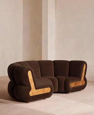 Noelle Sectional Sofa - Four Seater - Velvet Chocolate Brown - US - Hover Image