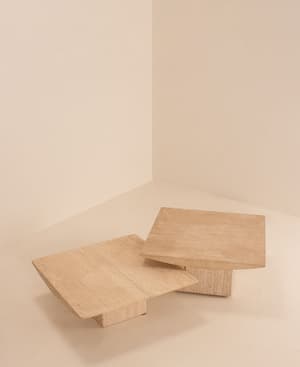 Vintage Mid Century Coffee Table Set - Travertine - Hover Image