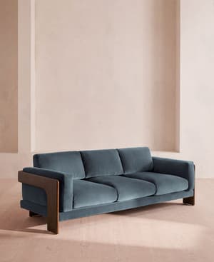Marcia Three Seater Sofa - Velvet - Grey Blue - Hover Image