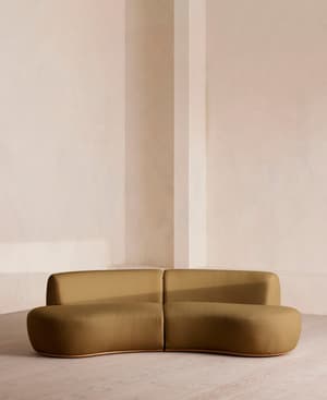 Aline Serpentine Modular Sofa - Three Seater - Linen - Ochre - US - Listing Image