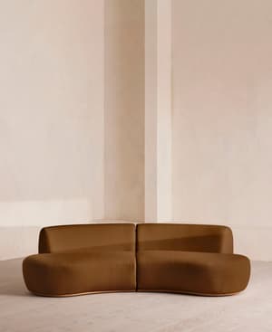 Aline Serpentine Sectional Sofa - Three Seater - Linen - Terracotta - US - Listing Image