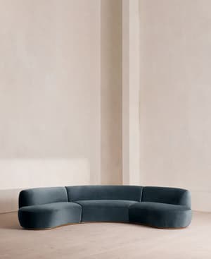 Aline Serpentine Sectional Sofa - Four Seater - Grey Blue Velvet - US - Hover Image