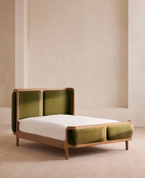 Belsa Bed - Light Oak - King - Velvet - Olive - US - Listing Image