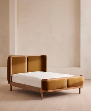 Belsa Bed - Light Oak - King - Velvet - Mustard - Listing Image