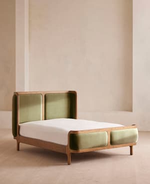 Belsa Bed - Light Oak - King - Velvet - Lichen - Listing Image