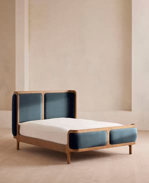 Belsa Bed - Light Oak - King - Velvet - Grey Blue - Listing Image
