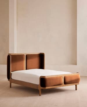 Belsa Bed - Light Wood - Queen - Velvet - Cinnamon - US - Listing Image