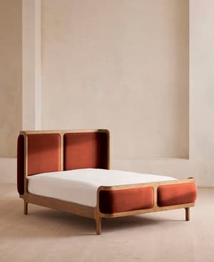 Belsa Bed - Light Oak - Queen - Velvet - Rust - US - Listing Image