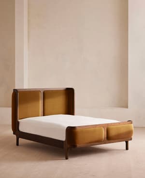 Belsa Bed - Double - Velvet - Mustard - Listing Image