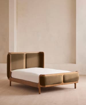 Belsa Bed - Light Wood - Queen - Velvet - Truffle - US - Listing Image