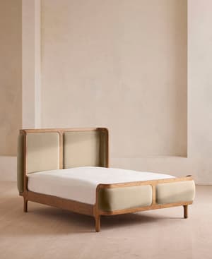 Belsa Bed - Light Wood - Queen - Velvet - Oyster - US - Listing Image
