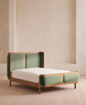 Belsa Bed - Light Wood - Queen - Velvet - Seafoam - US - Listing Image