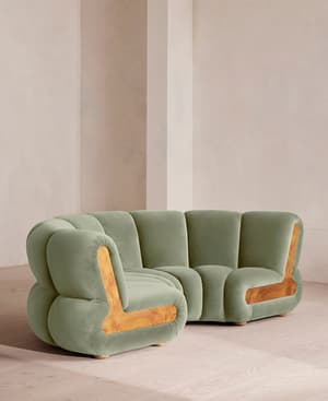 Noelle Modular Curved Sofa - Four Seater - Velvet - Seafoam - UK - Hover Image