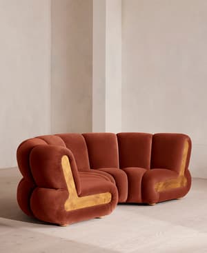 Noelle Modular Curved Sofa - Four Seater - Velvet - Rust - Hover Image
