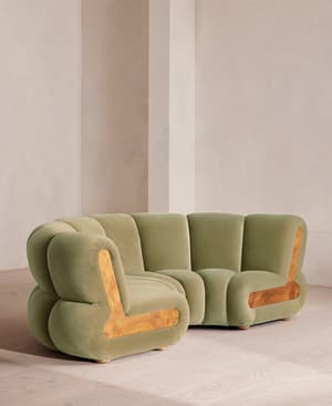 Noelle Modular Curved Sofa - Four Seater - Velvet - Lichen - Hover Image