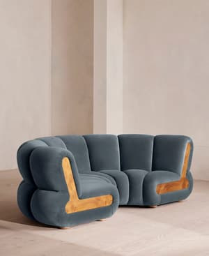 Noelle Modular Curved Sofa - Four Seater - Velvet - Grey Blue - Hover Image