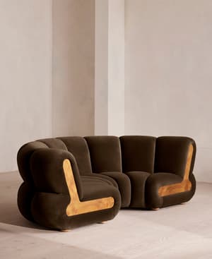 Noelle Sectional Curved Sofa - Four Seater - Velvet Chocolate Brown - US - Hover Image