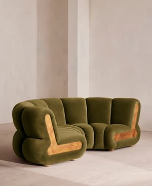 Noelle Modular Curved Sofa - Four Seater - Velvet - Olive - Hover Image