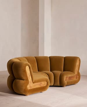 Noelle Modular Curved Sofa - Four Seater - Velvet - Mustard - Hover Image