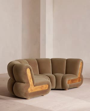 Noelle Sectional Curved Sofa - Four Seater - Velvet - Truffle - US - Hover Image