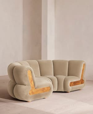 Noelle Sectional Curved Sofa - Four Seater - Velvet - Oyster - US - Hover Image