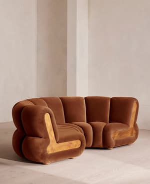 Noelle Sectional Curved Sofa - Four Seater - Velvet - Cinnamon - US - Hover Image