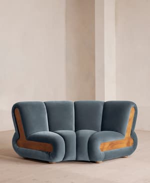 Noelle Modular Curved Armchair - Velvet Grey Blue - UK - Listing Image