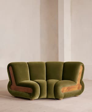 Noelle Sectional Curved Armchair - Velvet Olive - US - Listing Image