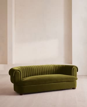 Rava Three Seater Sofa - Velvet - Olive - Hover Image