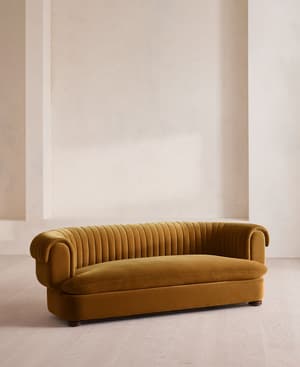 Rava Three Seater Sofa - Velvet - Mustard - Hover Image