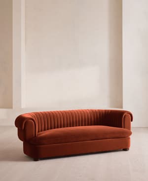 Rava Three Seater Sofa - Velvet - Rust - US - Hover Image