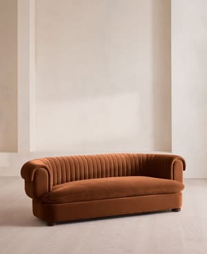 Rava Three Seater Sofa - Velvet - Cinnamon - UK - Hover Image