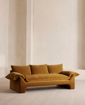 Wyatt Three Seater Sofa - Velvet - Mustard - US - Hover Image