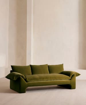 Wyatt Three Seater Sofa - Velvet - Olive - US - Hover Image