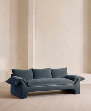 Wyatt Three Seater Sofa - Velvet - Grey Blue - Hover Image