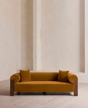 Eldon Three Seater Sofa - Walnut - Velvet - Mustard - Hover Image