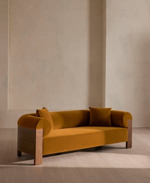 Eldon Three Seater Sofa - Walnut - Velvet - Mustard - US - Hover Image