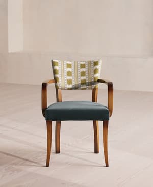 Molina Dining Armchair - Ikat Stripe and Velvet - Grey Blue US - Hover Image