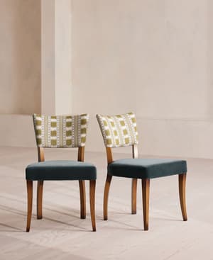 Pair of Molina Armless Dining Chairs - Ikat Stripe and Velvet - Grey Blue - US - Listing Image