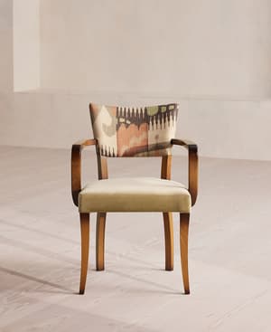 Molina Dining Armchair - Ikat Linen and Velvet - Lichen - Hover Image