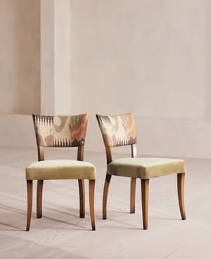 Pair of Molina Dining Chairs - Ikat Linen and Velvet - Lichen US - Listing Image