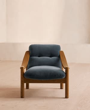 Karine Armchair - Midtone Oak - Grey Blue Velvet - Hover Image