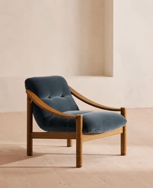 Karine Armchair - Midtone Oak - Grey Blue Velvet - Listing Image