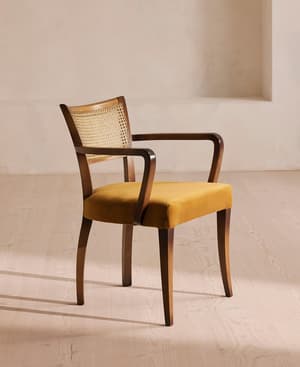 Molina Armchair - Cane Back - Velvet - Mustard - US - Hover Image