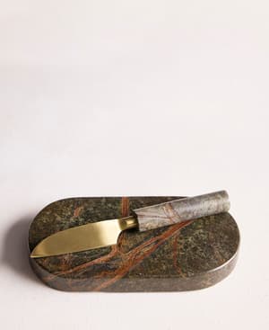 Jermyn Chopping Board with Knife - Forest Green Marble - Hover Image