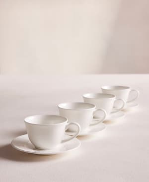 House Espresso Cup and Saucer - Bone China - White - Set of Four - Listing Image