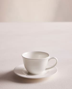 House Espresso Cup and Saucer - Bone China - White - Set of Four - Hover Image